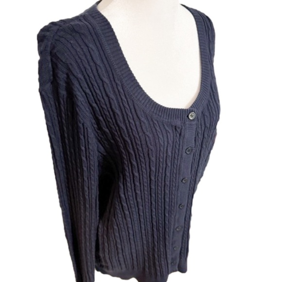 SONOMA LIFESTYLE Cotton Navy Cable Cardigan Button Sweater Women Size PXL/10 - Picture 1 of 12